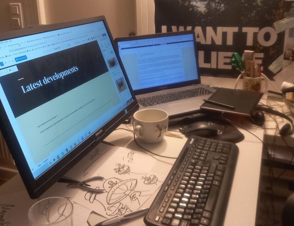 Tildie's desk. Tidy it ain't.